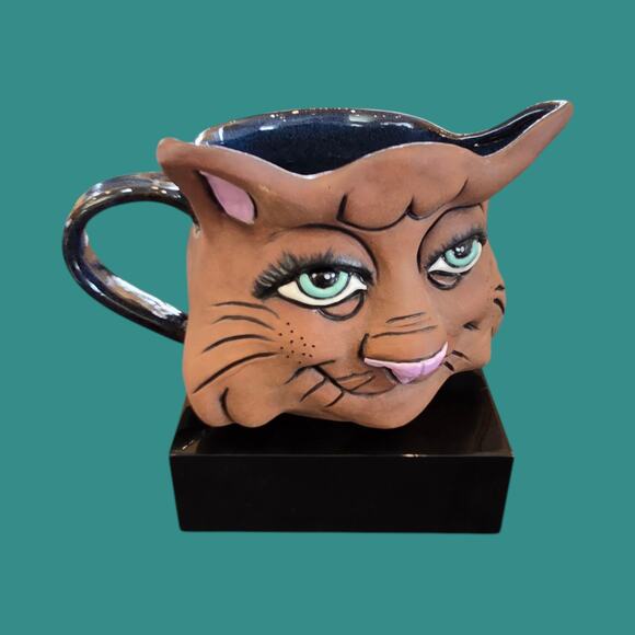 Signed Whimsical Retro Kitty Cat Vintage Mug Handmade A&A Studio Pottery Cup - Picture 2 of 11